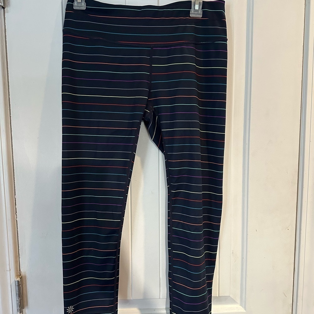 Athleta Women's Black Leggings with Multicolor Stripes